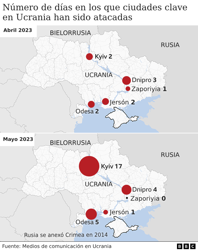 Mapa y ataques en cada ciudad en Ucrania.