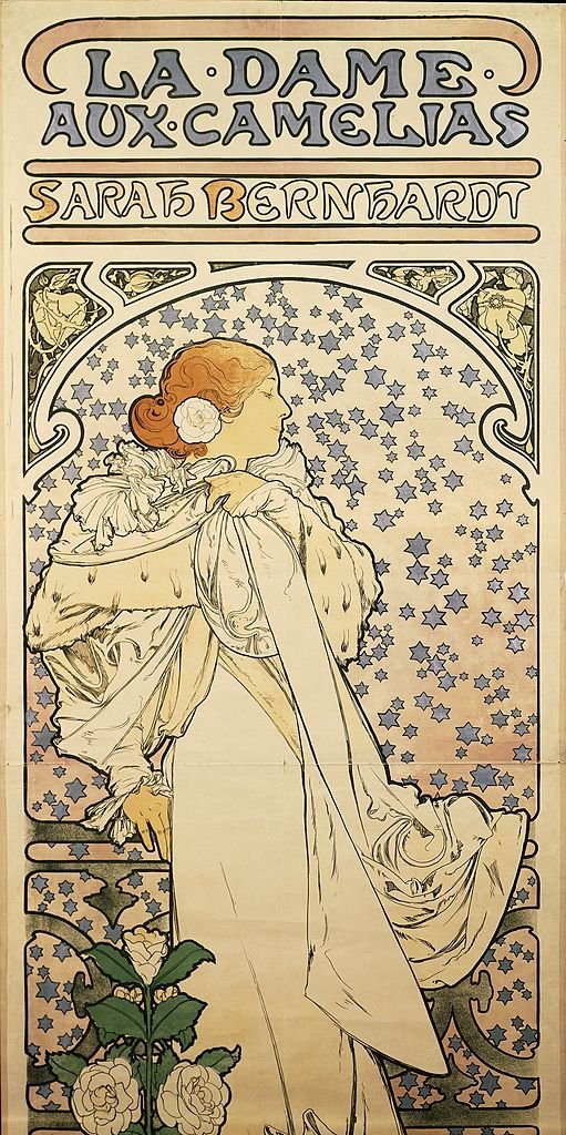 Afiche anuncia a Sarah Bernhardt en una de las principales obras de su repertorio "La dama de las camelias"