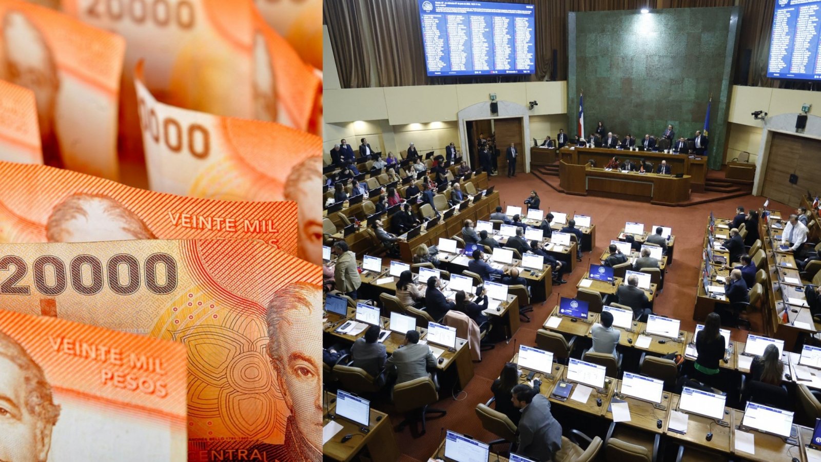 Billetes de 20 mil pesos y sesión de la Cámara de Diputadas y Diputados
