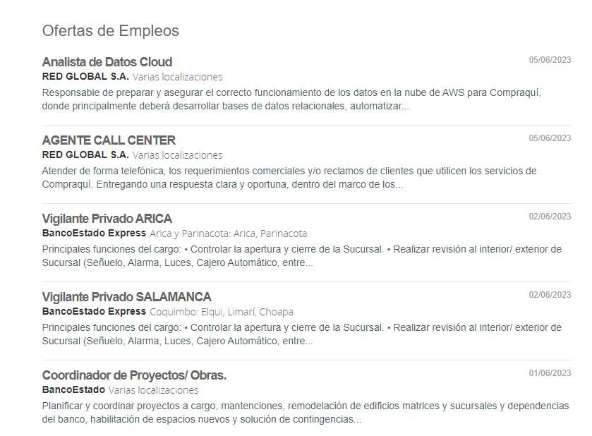 Captura de ofertas de empleo en BancoEstado.