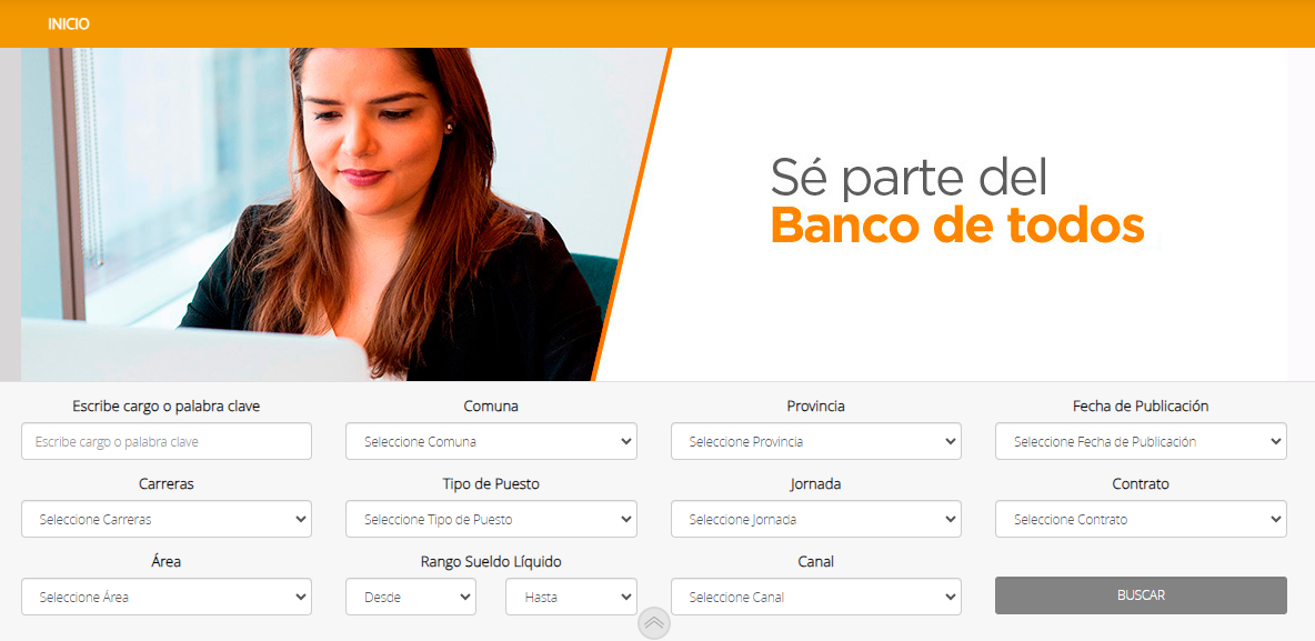 Captura de búsqueda avanzada de trabajo en BancoEstado.