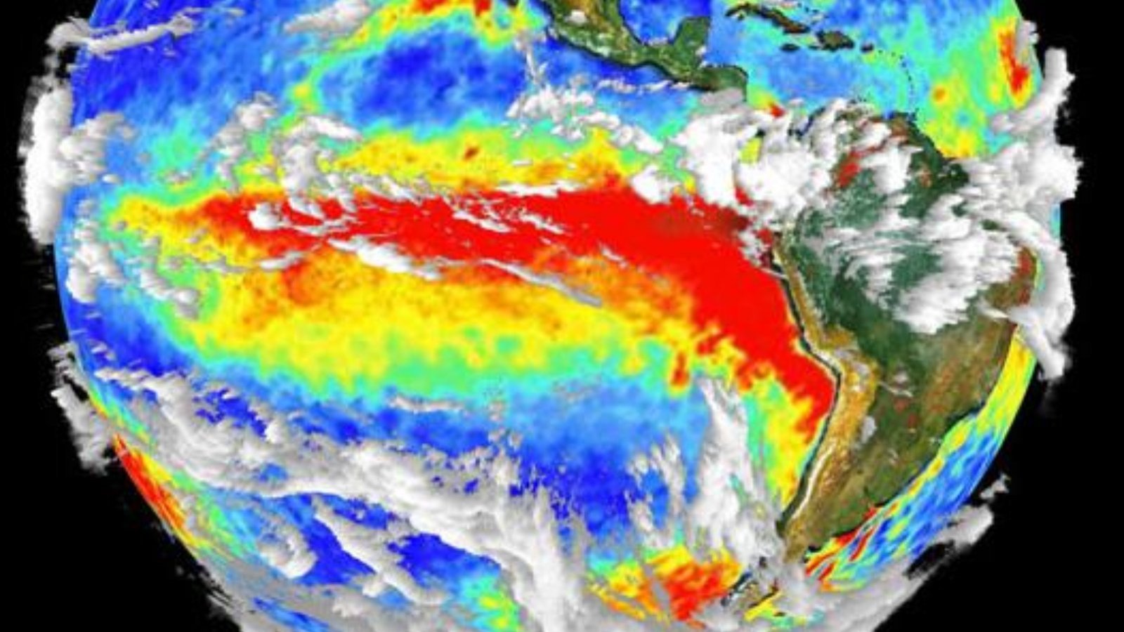 Representación gráfica de la temperatura del océano con el fenómeno de El Niño.