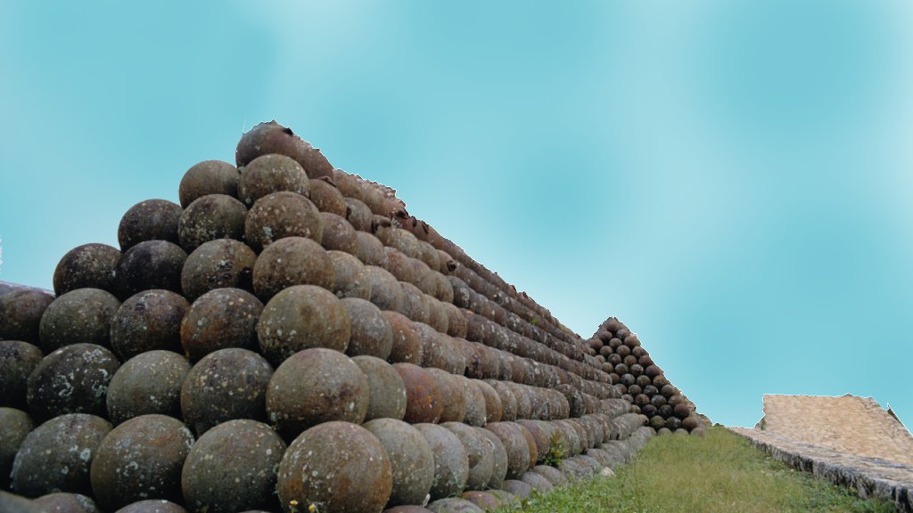 Balas de cañón apiladas