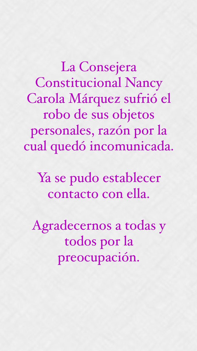 Mensaje en Twitter de Nancy Márquez.