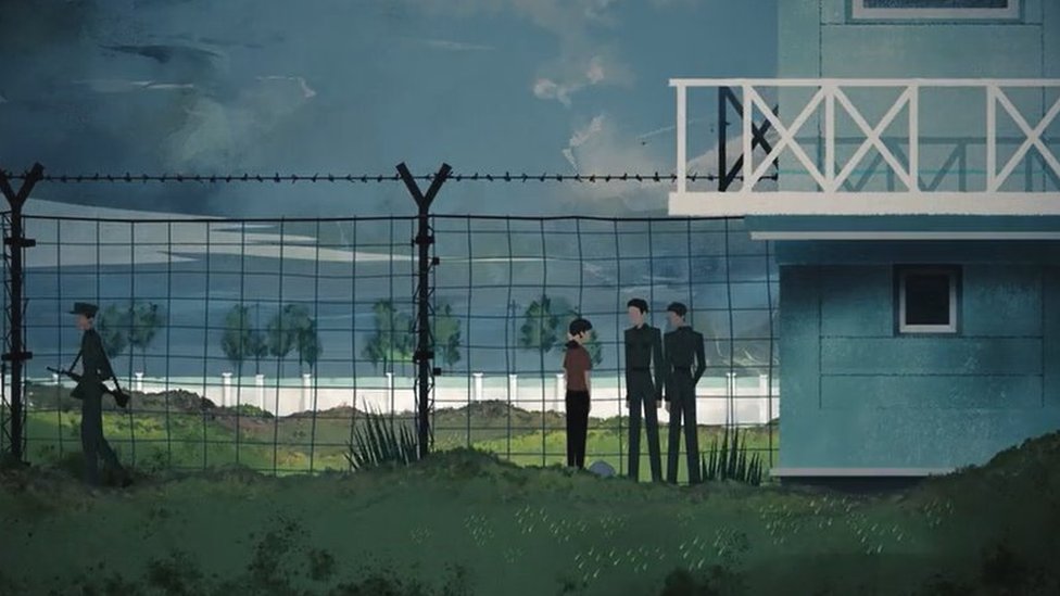 Una ilustración de la frontera de Corea del Norte.