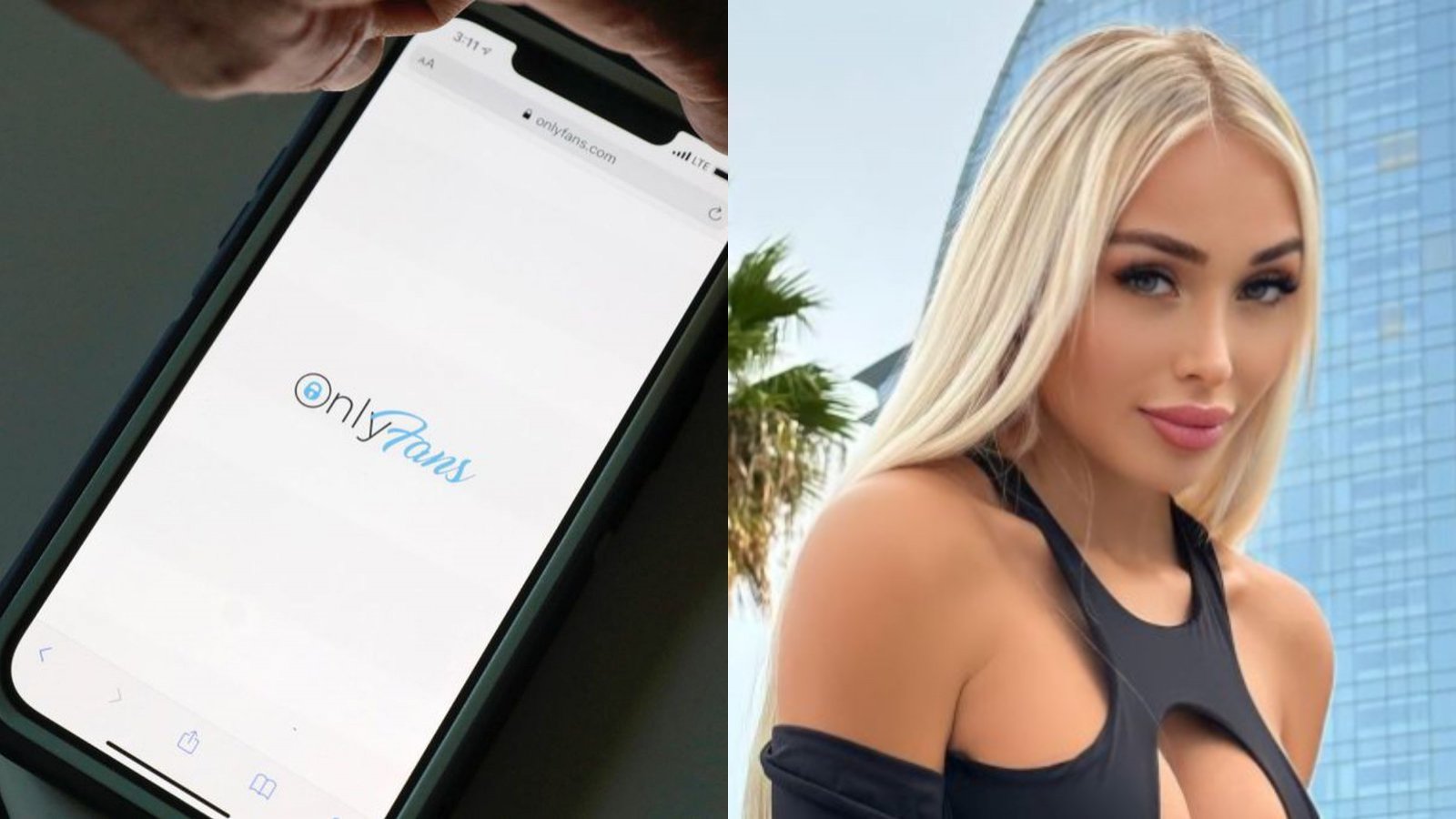 Logo de OnlyFans en celular y Daniella Chávez