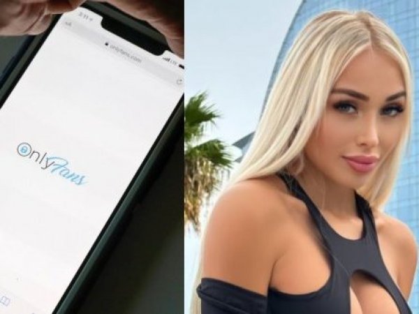 Logo de OnlyFans en celular y Daniella Chávez