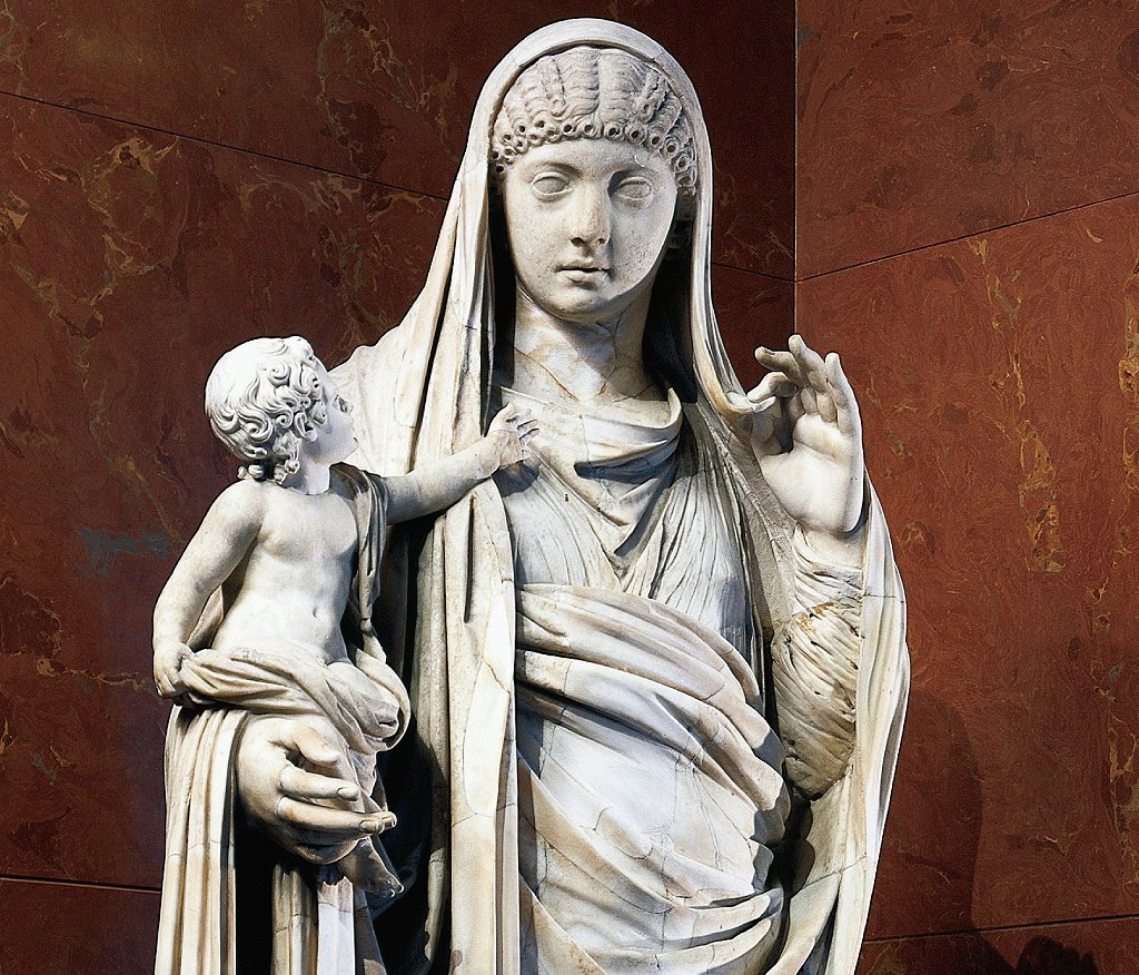 Estatua de mármol de Mesalina sosteniendo a Britannicus, siglo I d.C.