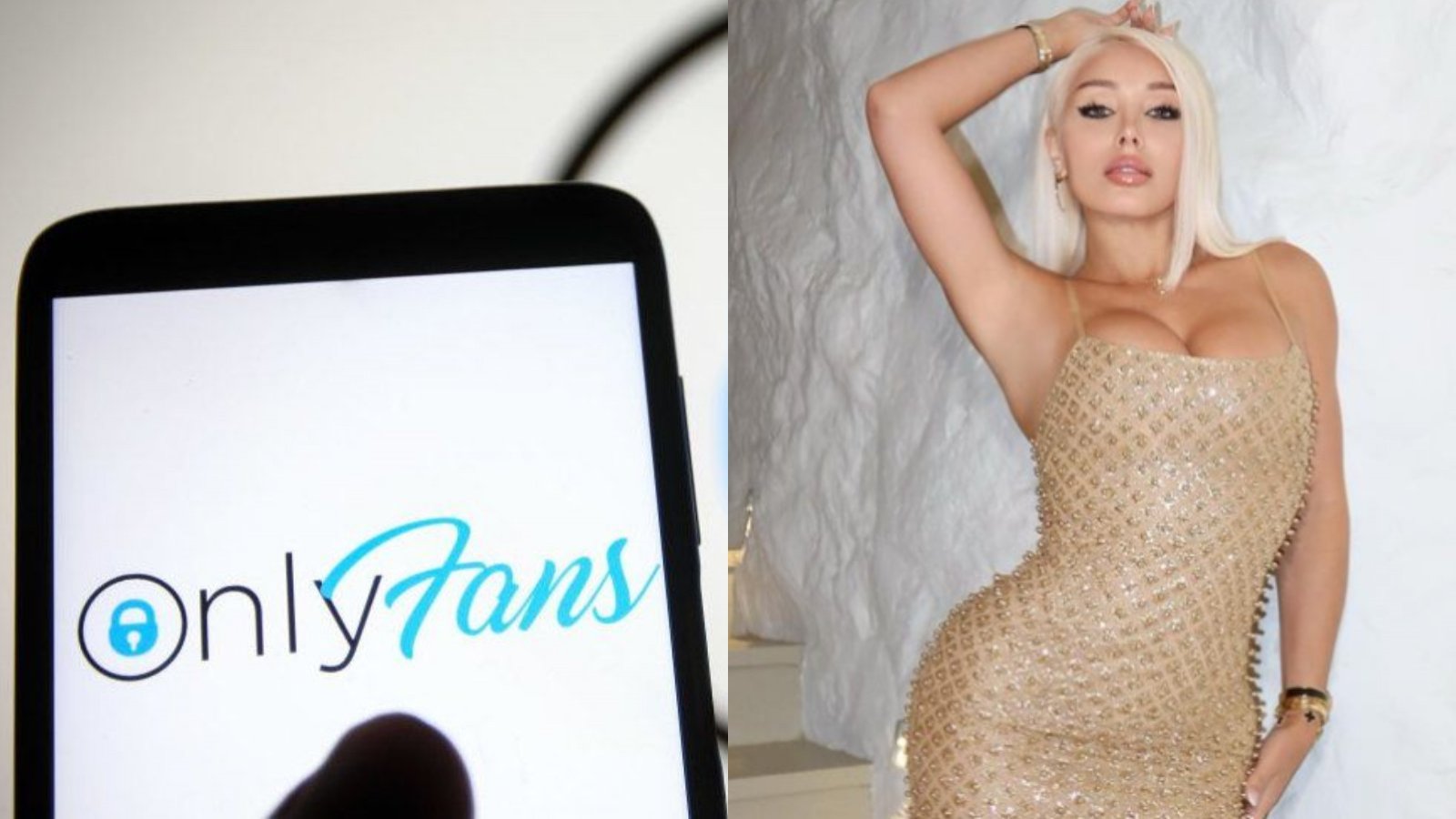 Logo de OnlyFans en celular y Daniella Chávez