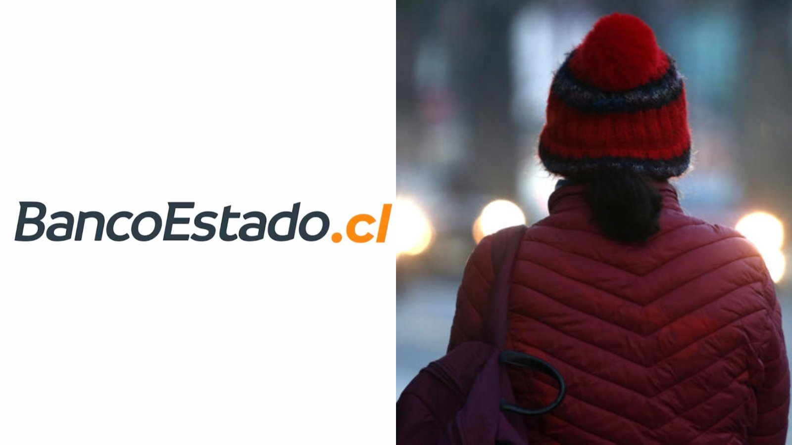 Logo de BancoEstado y persona en invierno