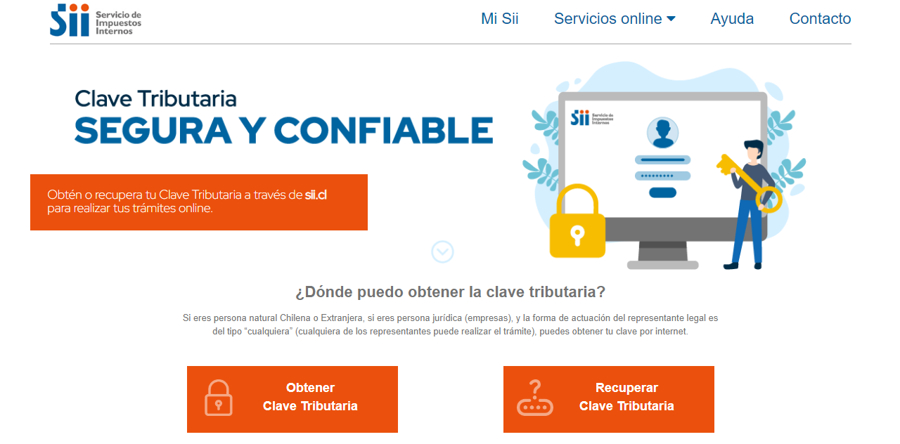 Captura de cómo obtener una clave tributaria.