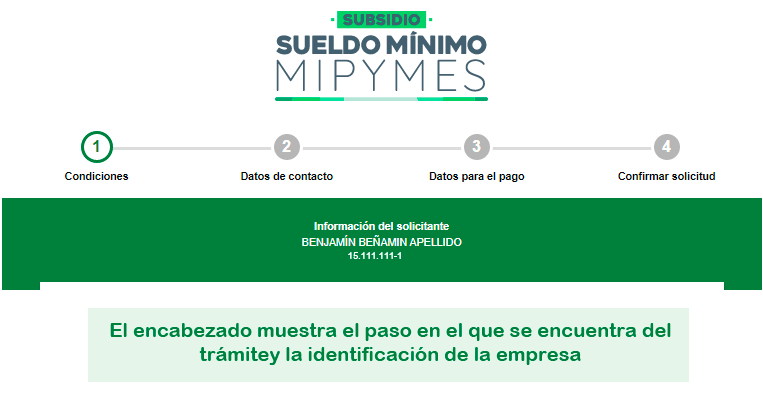 Captura del sitio web del SII para postular al subsidio sueldo mínimo para mipymes.