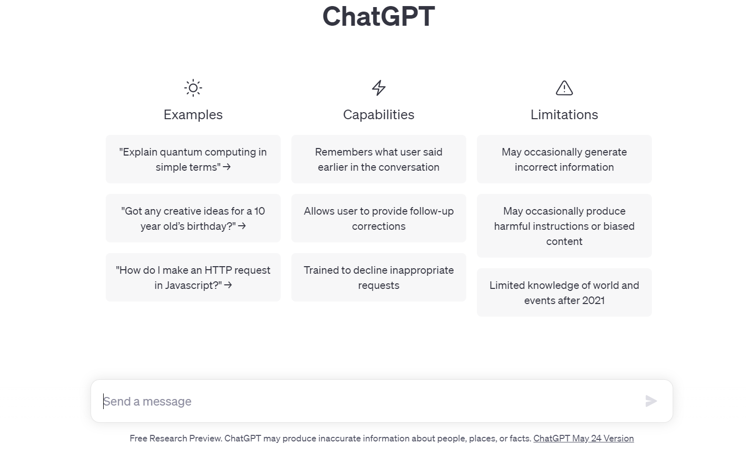 Captura de imagen del inicio de ChatGPT.