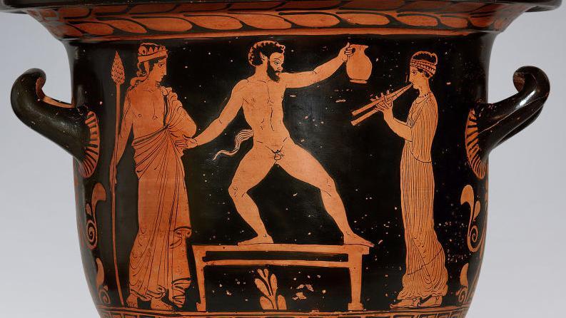 Danza satírica en cerámica apulia.