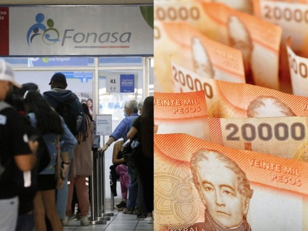 Personas en Fonasa y billetes de 20 mil pesos.