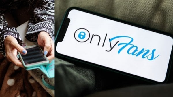 Logo Onlyfans. Celular con app Onlyfans.