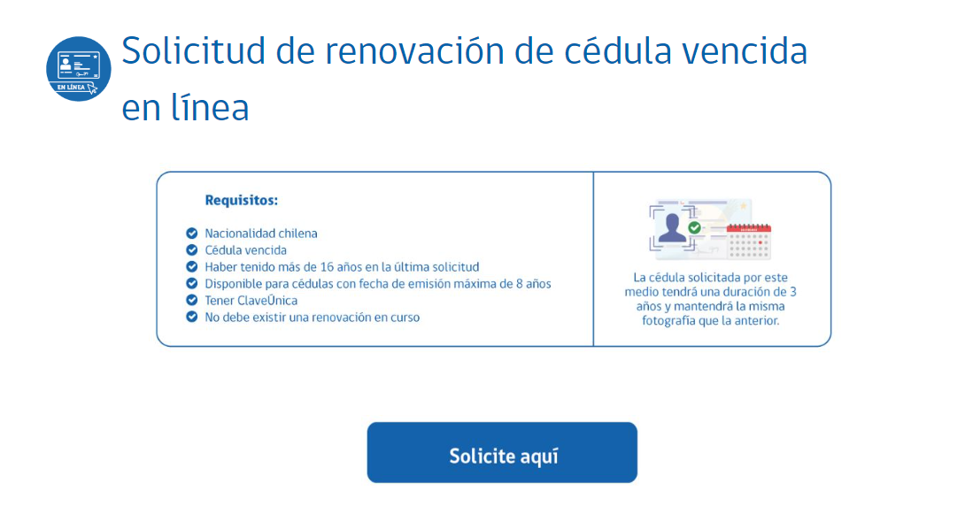 Captura de solicitud de renovación de cédula de identidad.