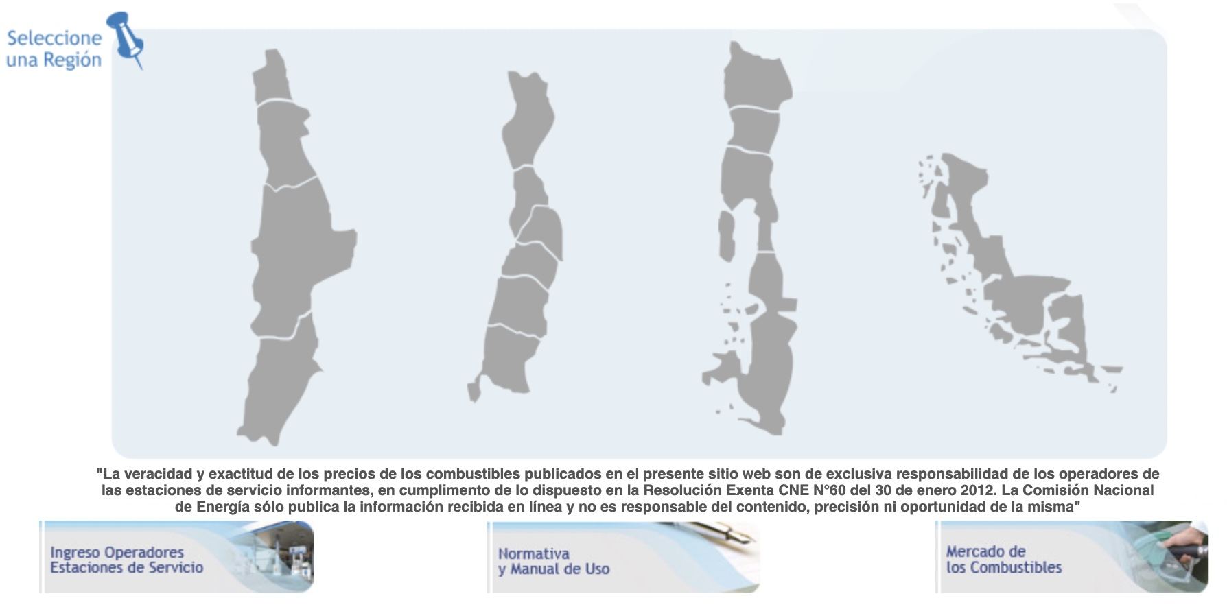 Captura de pantalla del mapa de Bencina en Línea