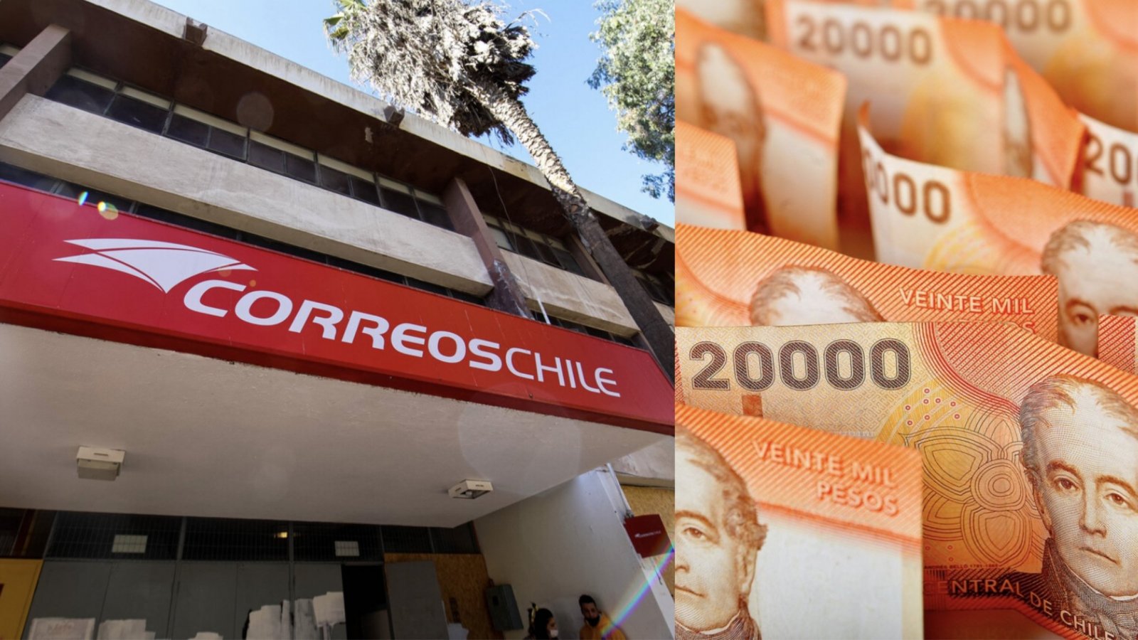 Sucursal de Correos de Chile y billetes.