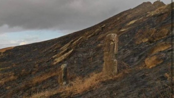 Moais incendiados en Isla de Pascua.