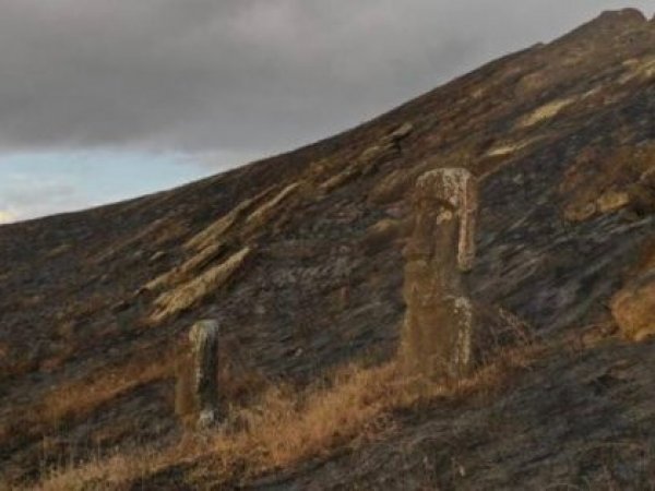 Moais incendiados en Isla de Pascua.
