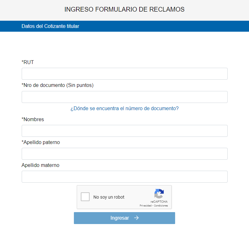 Formulario para reclamo ante superintendencia.