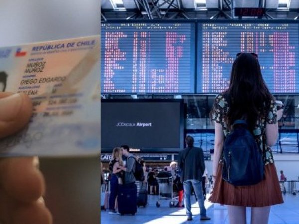 Cédula de identidad junto a una persona en un aeropuerto.