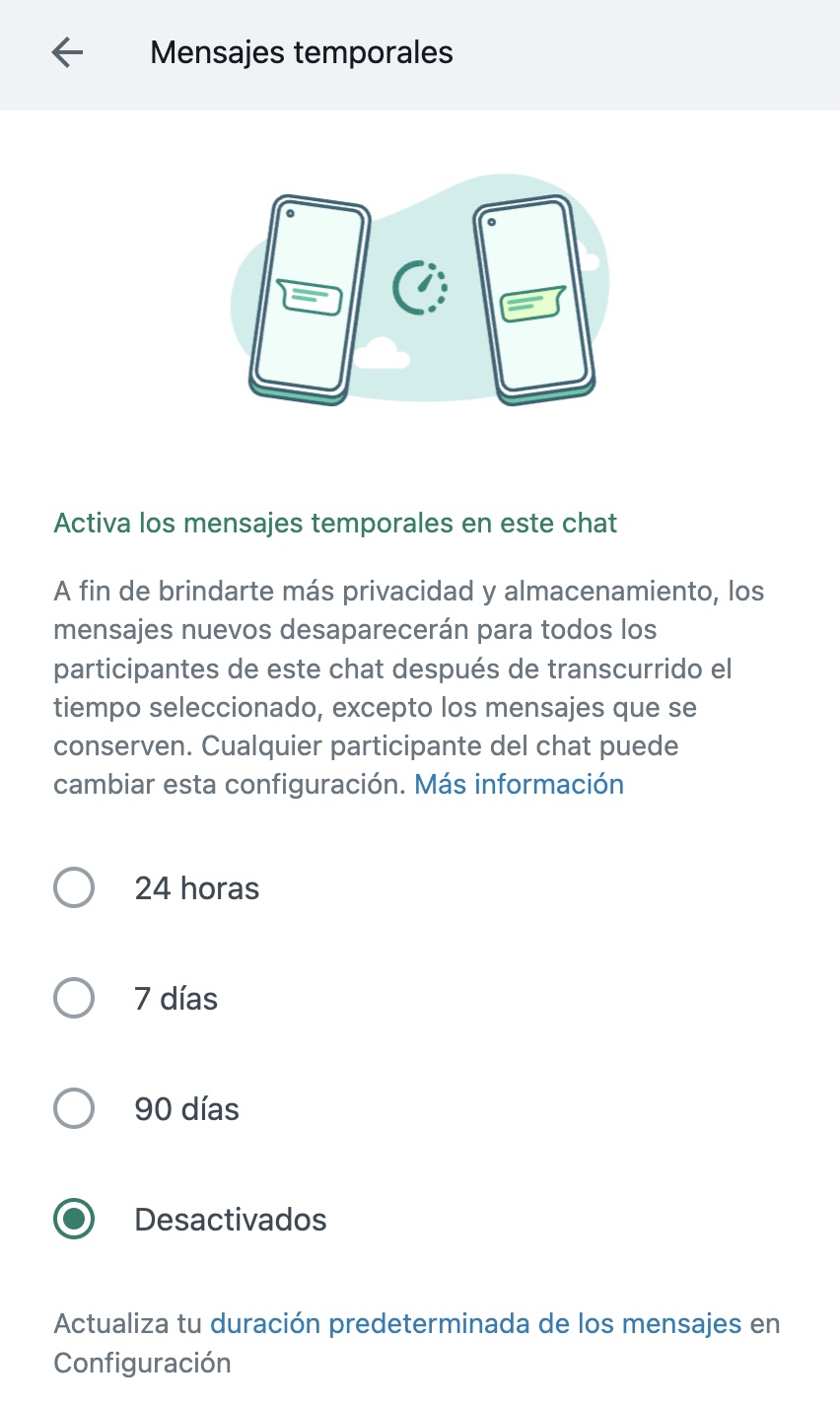 Mensajes temporales en WhatsApp Web