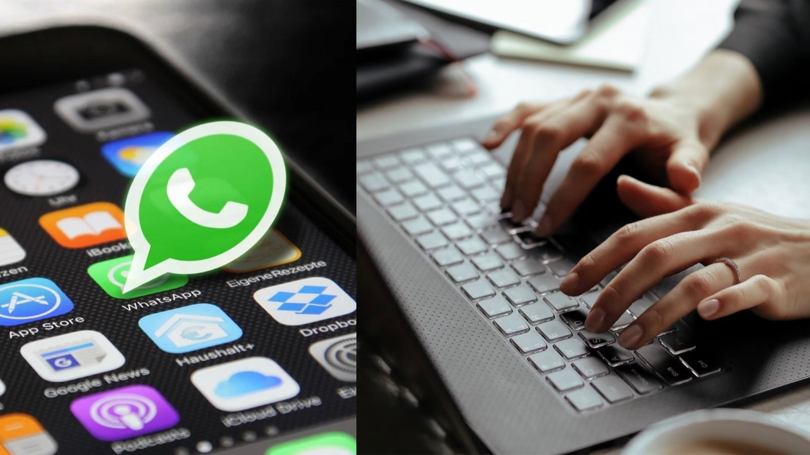 Icono de WhatsApp y teclado de un computador