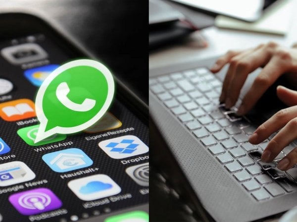 Icono de WhatsApp y teclado de un computador