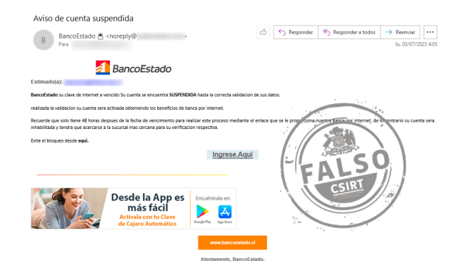 Correo falso. BancoEstado.