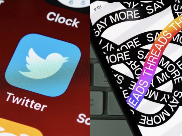 Logo de Twitter y teléfono con Threads abierto.