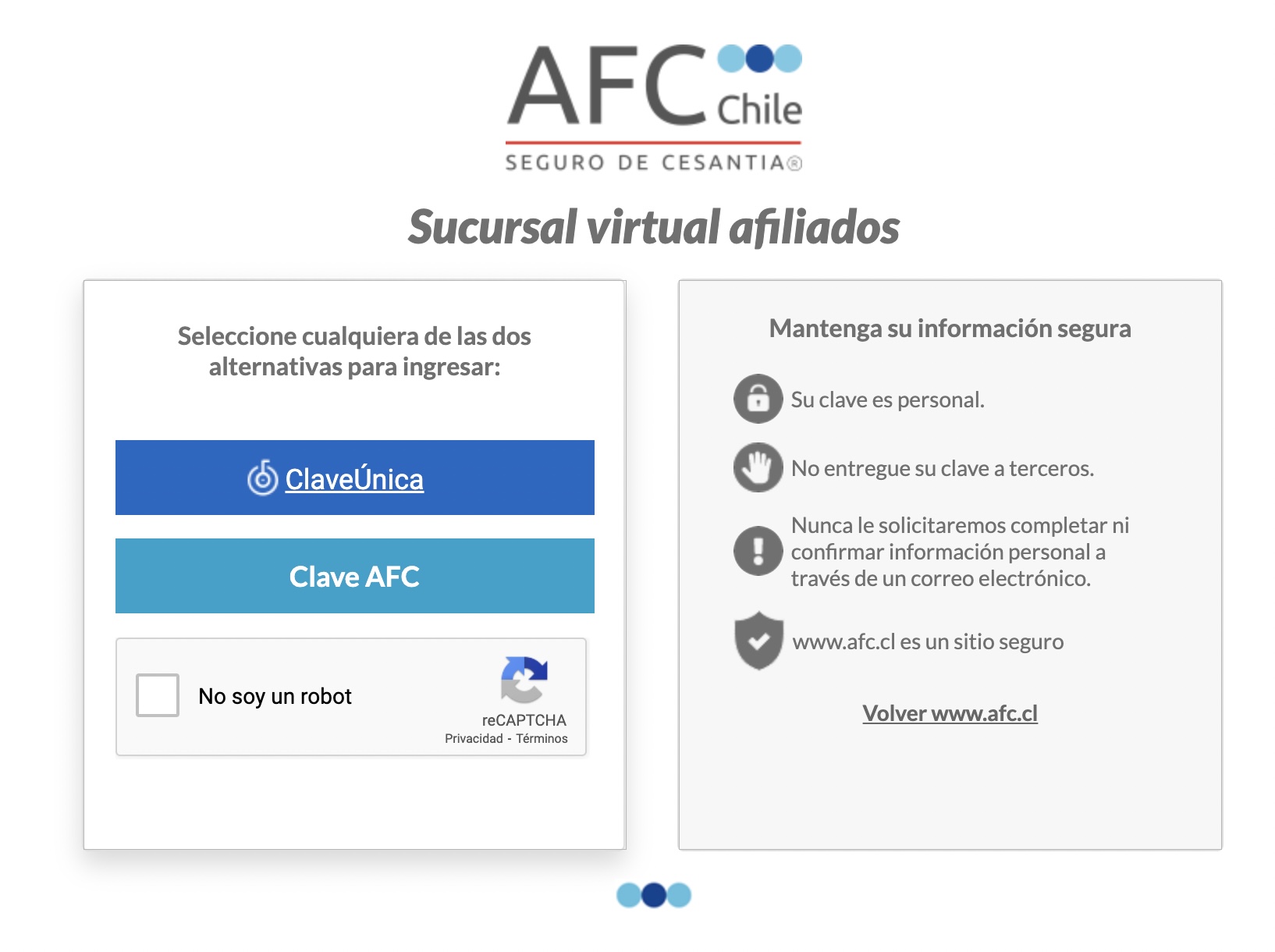 Captura de pantalla Sucursal virtual afiliados AFC.