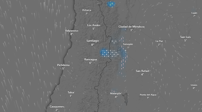 Nevadas según windy.com.