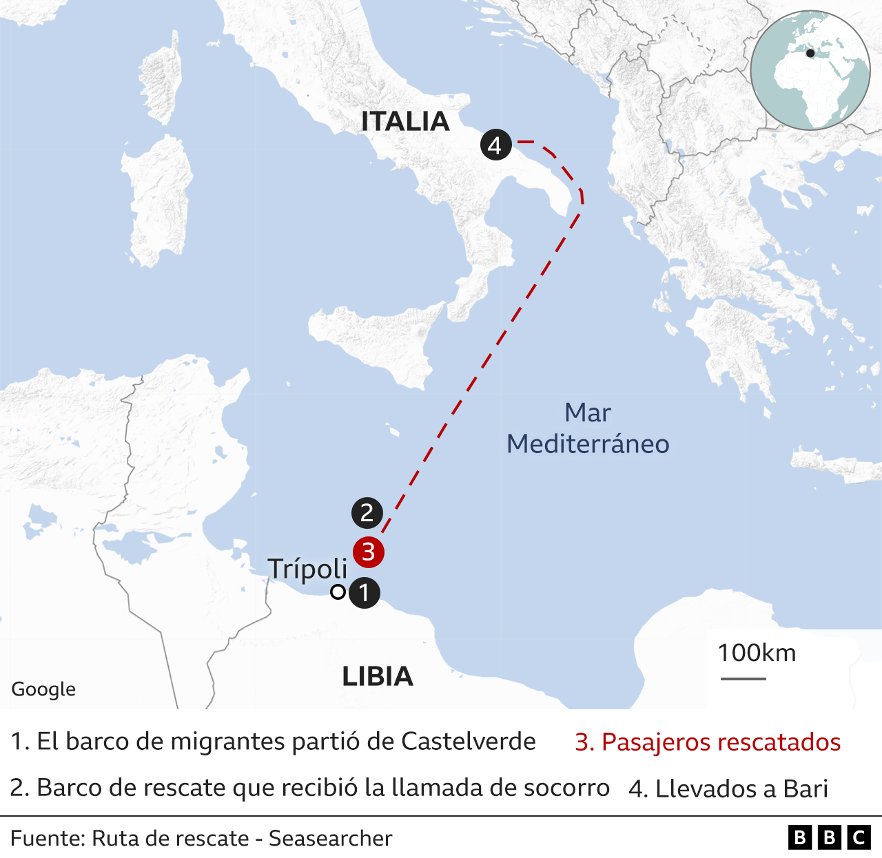 Mapa de la zona central del Mediterráneo.