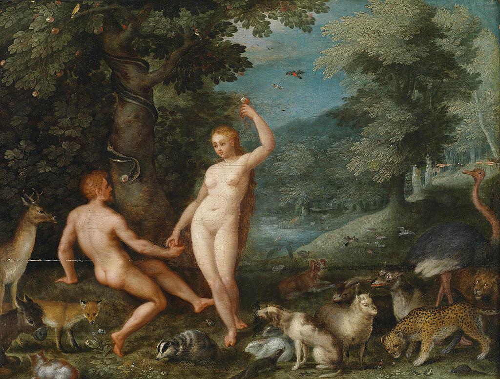 Eva tentando a Adán en el Paraíso en un óleo de Jan Brueghel, el joven.