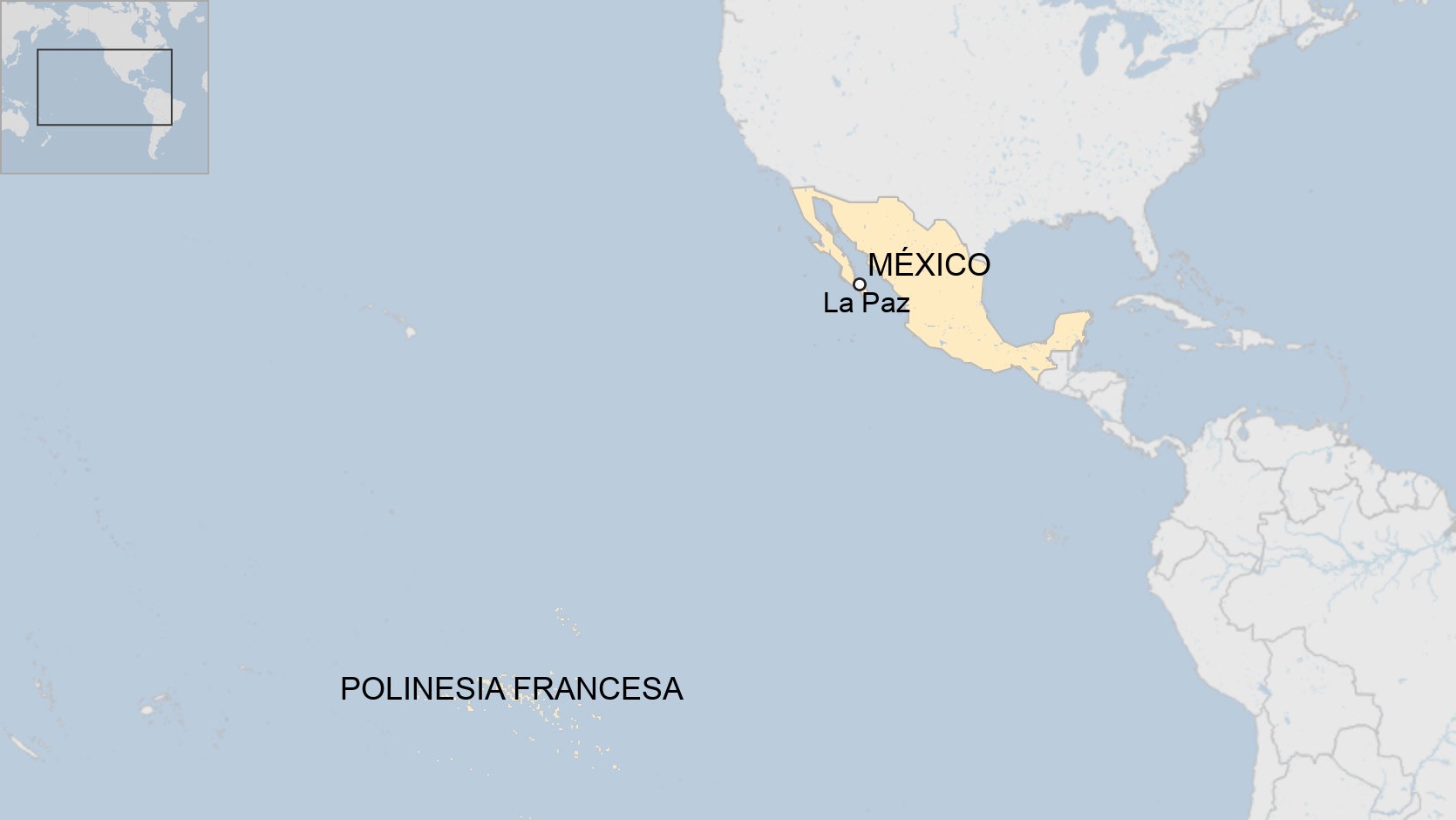 Mapa del océano Pacífico, entre México y la Polinesia Francesa