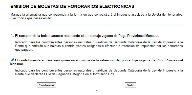 SII. Boleta de Honorarios.