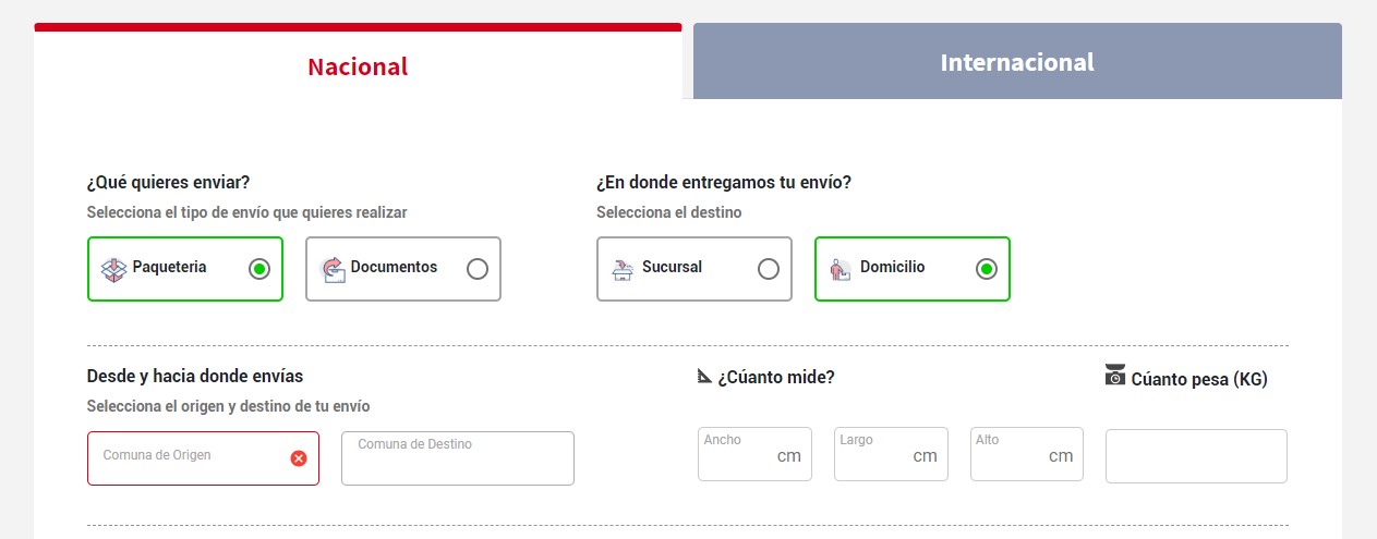 Datos. Correos de Chile. 