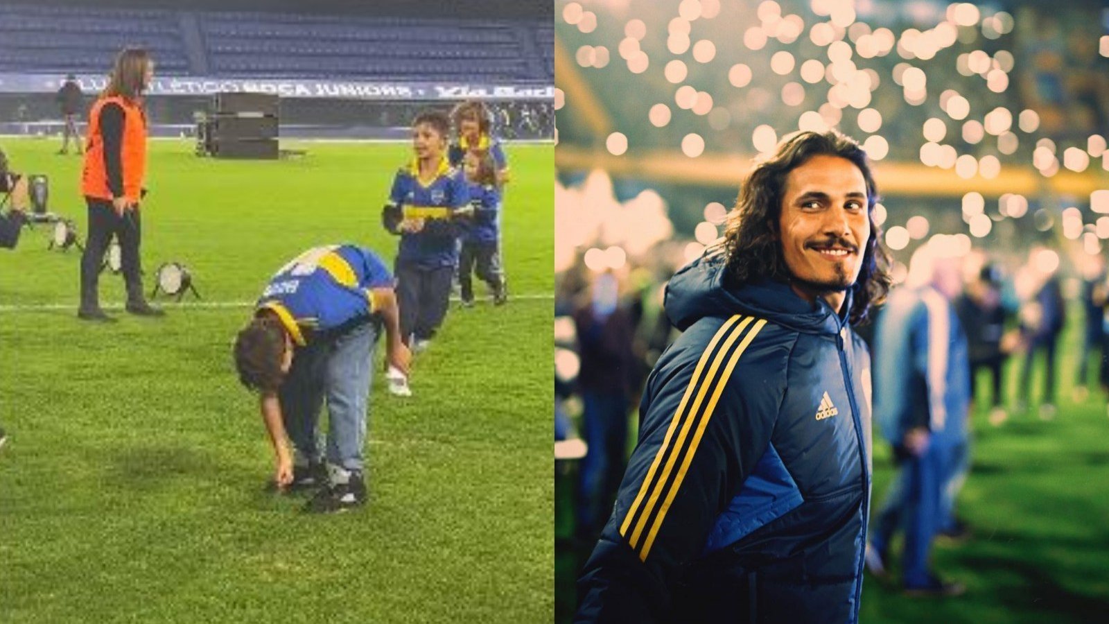 Edinson Cavani y sus hijos en La Bombonera