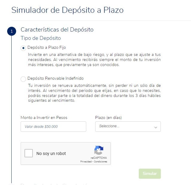 Depósito a plazo. Simulador.