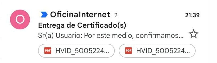 Certificado. Registro Civil. Email. 