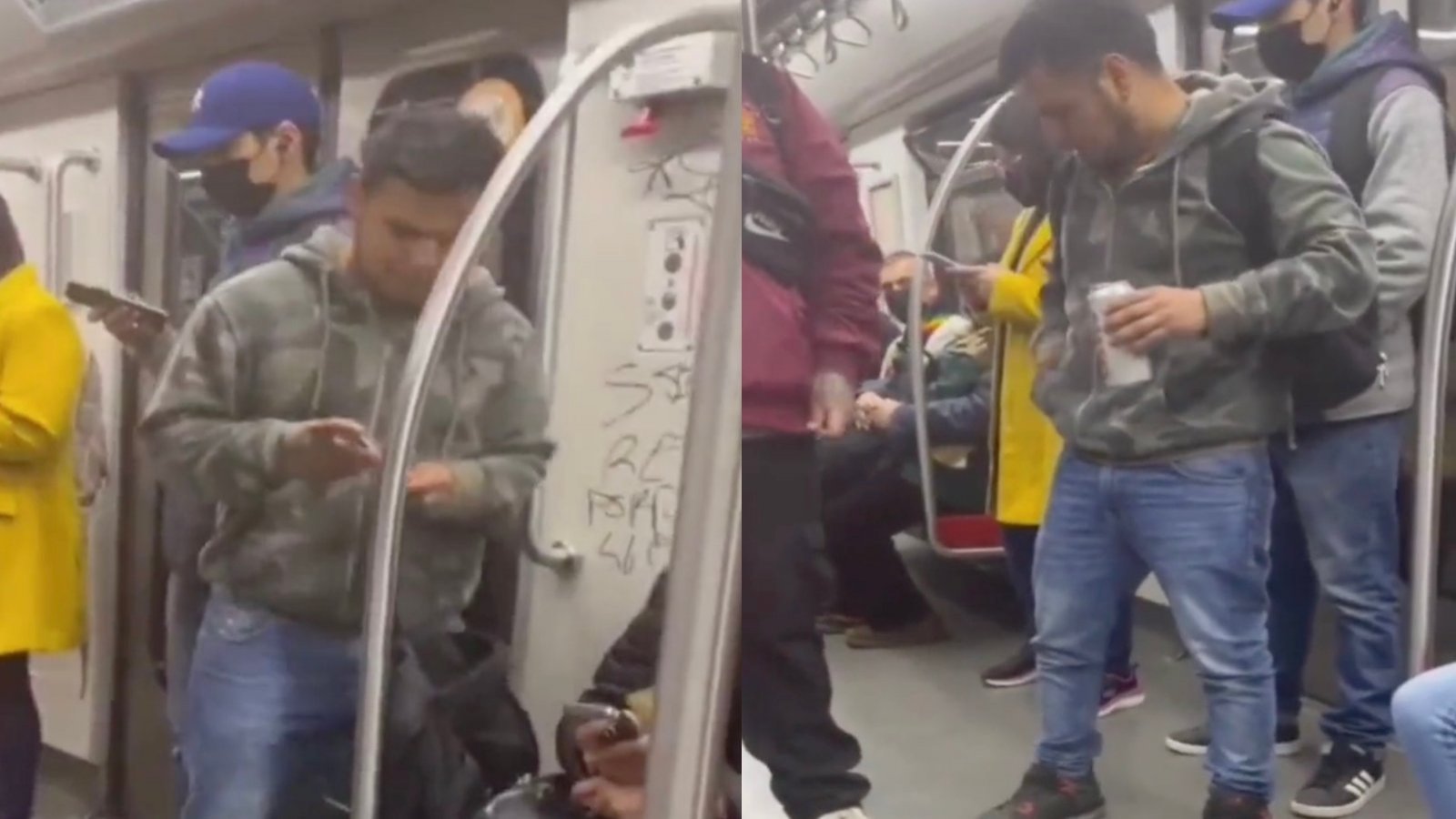 Hombre rayando Metro de Santiago