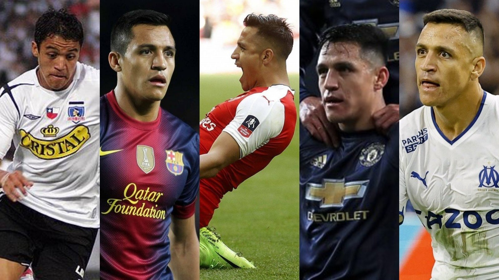 Alexis Sánchez en algunos de los clubes que ha defendido durante su carrera