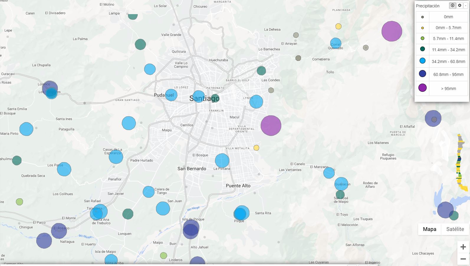 Lluvia en Santiago en 24 horas.
