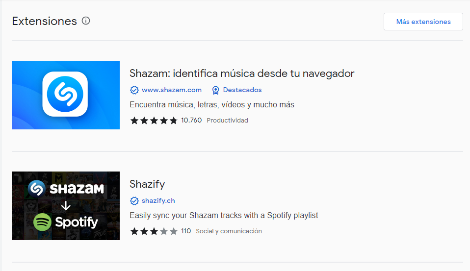 Shazam en Chrome.
