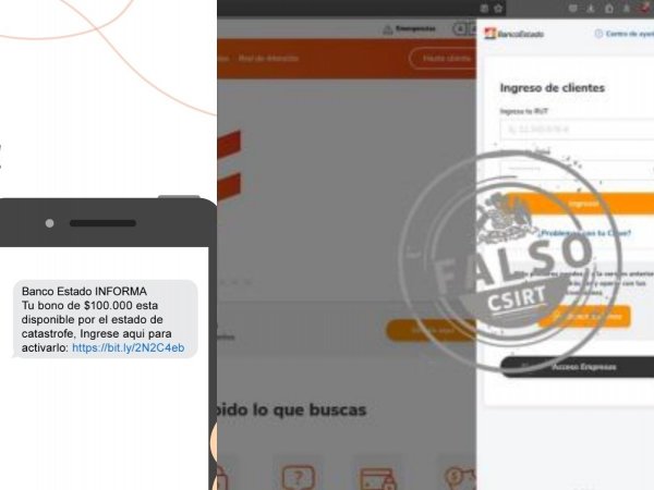 Capturas de intentos de estafa con sitios fraudulentos de BancoEstado