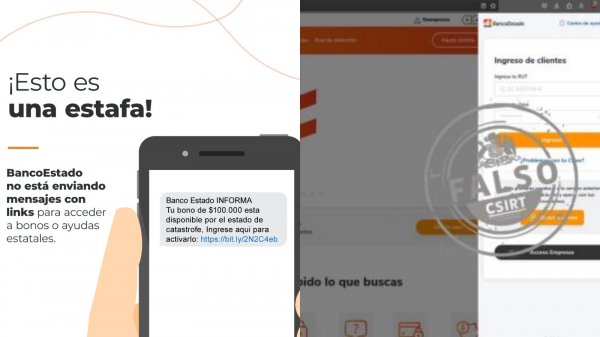 Capturas de intentos de estafa con sitios fraudulentos de BancoEstado