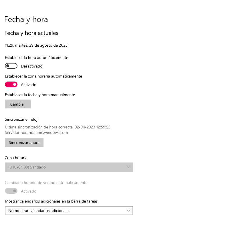Cambio de hora en Windows