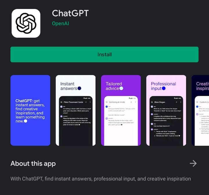 ChatGPT. App en Google Play. 
